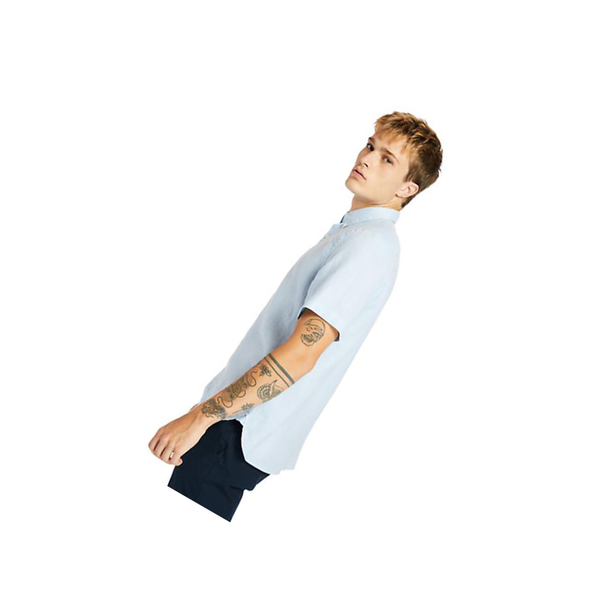 Camisas Timberland Mill River Corta-Sleeve Hombre Azules Claro | ES-YLKDU13