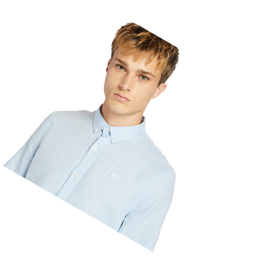 Camisas Timberland Mill River Corta-Sleeve Hombre Azules Claro | ES-YLKDU13