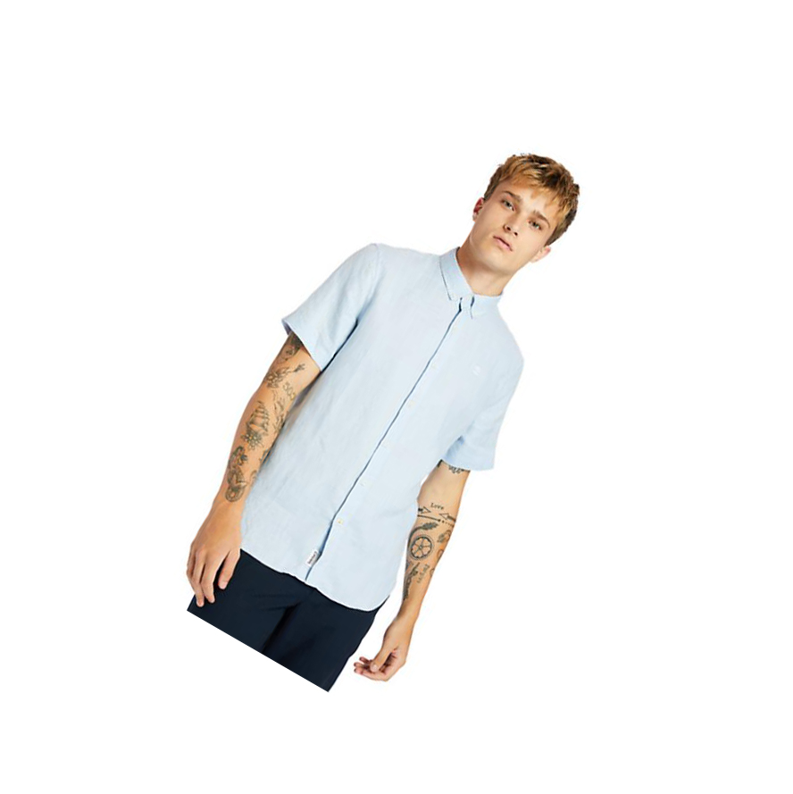 Camisas Timberland Mill River Corta-Sleeve Hombre Azules Claro | ES-YLKDU13