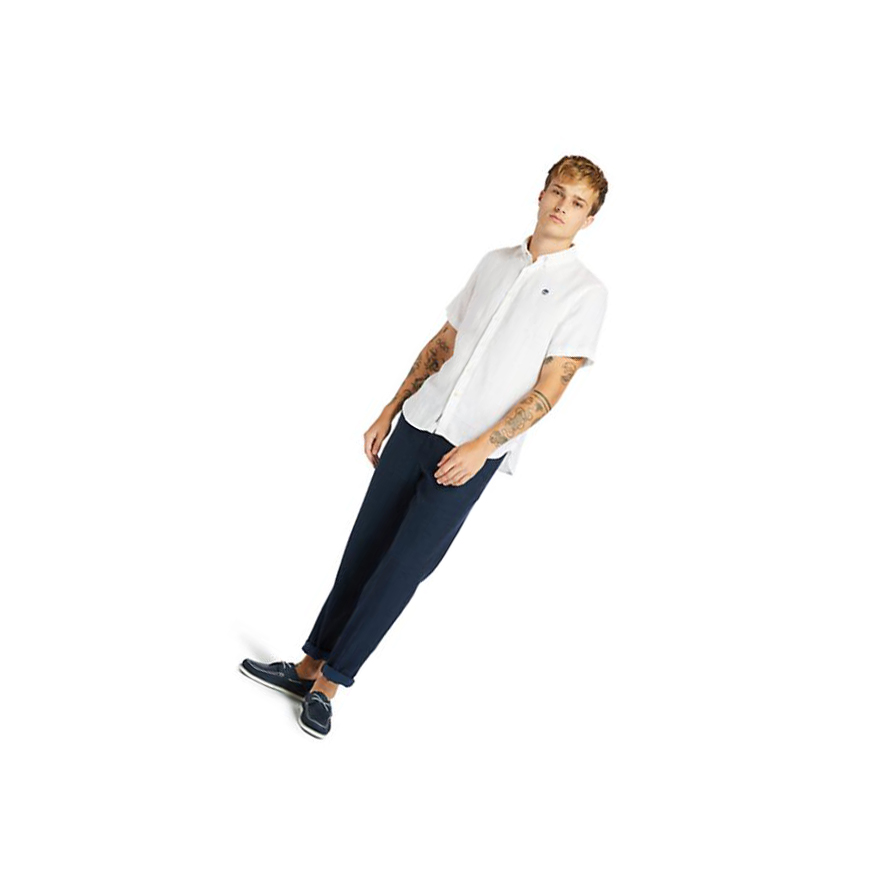 Camisas Timberland Mill River Corta-sleeve Linen Hombre Blancas | ES-TMINY50