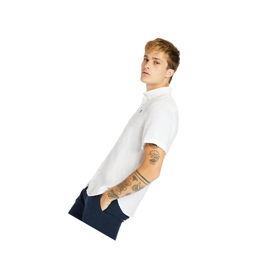 Camisas Timberland Mill River Corta-sleeve Linen Hombre Blancas | ES-TMINY50