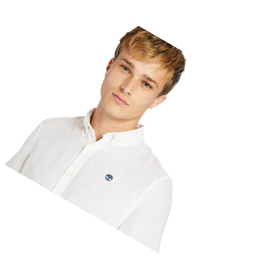 Camisas Timberland Mill River Corta-sleeve Linen Hombre Blancas | ES-TMINY50