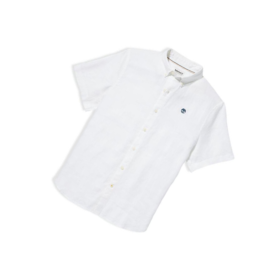 Camisas Timberland Mill River Corta-sleeve Linen Hombre Blancas | ES-TMINY50