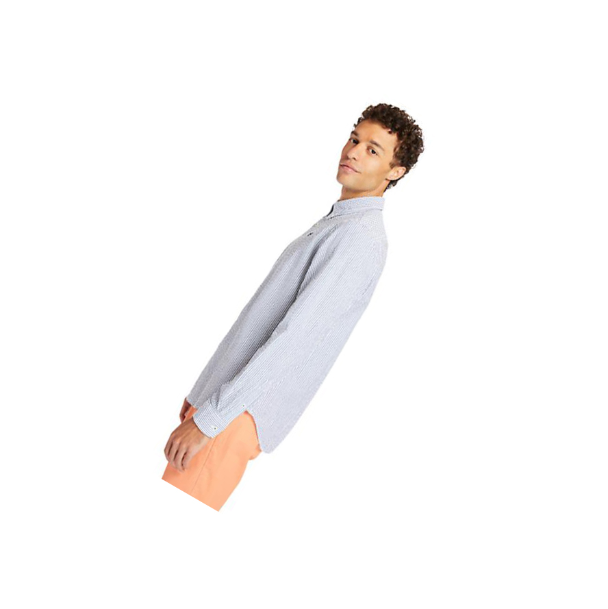 Camisas Timberland Striped Seersucker Hombre Azul Marino | ES-MRTPJ89